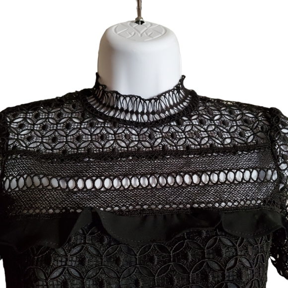 Zara Black Lace Mini Dress Size XS - Picture 8 of 11